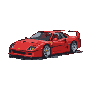 Red Ferrari F40 in pixel art style on black background.