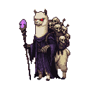 Pixel Art: alpaka necromancer with backpack full of skulls