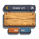 Wooden UI element with a grey header bar containing an arrow, "Diode acl" title, and an "X" close button. Below are two buttons: a reddish-brown "Buf" button and a blue-grey "Fld" button.