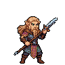 Pixel Art: set of elves with different weapons and outfits