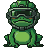Pixel Art: frog game boss character in motor helmet detailed