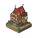 Pixel Art: whimsical cute house isometric tile