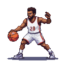 Basketball player in white jersey number 20 dribbling the ball.