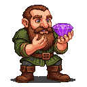 Pixel Art: Dwarf holding purple diamond