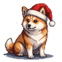 Pixel Art: Akita American dog with a Christmas hat
