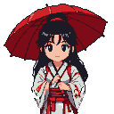 Pixel Art: 女性武俠角色 手持紅色雨傘