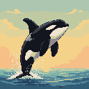 Majestic Orca Leaps from Hazy Ocean Sunset