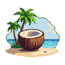 Pixel art generated with AI prompt: coconut with beach and p