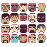 Pixel Art: grid 10x10 of various faces 16x16 px