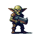 Pixel Art: goblin with gun sprite (generated with AI by pixie.haus).