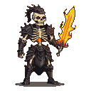 Pixel Art: skeleton knight with fire sword and dragon cap