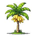 A banana palm with bright yellow bananas and vibrant green fronds.