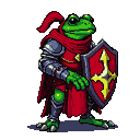 Pixel Art: Frog knight with emerald green skin, the knight is wearing r...