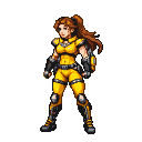 Pixel Art: fighter female in yellow outfit