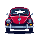 Pixel Art: Volkswagen Fusca preto com as cores vermelha laranja e amare...