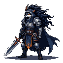 Pixel Art: game character hero, dark fantasy adult style (generated with AI by pixie.haus).