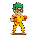 Retro Fighter's Ready Stance: Mischievous Grin, Neon Style