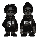 Pixel Art: I want you to create two black characters rockstar themed on...