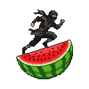 Pixel Art: ninja running on watermelon