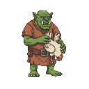 Pixel Art: tall troll holding chicken, game npc