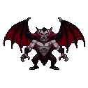 A hunched vampire with prominent bat wings, glowing red eyes, sharp teeth, and clawed hands extended.