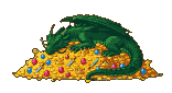 Emerald dragon sleeping on a hoard of gold and jewels.