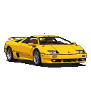 Vibrant yellow Lamborghini Diablo, side view, pixel art sprite.