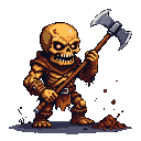 Pixel Art: brown ghoul with shovelb (generated with AI and edited by pixie.haus).