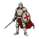 Pixel Art: Warrior using a white plate armor, with a closed helm and a ...