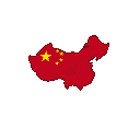 Pixelated silhouette of China in red and yellow, with a large yellow star and four smaller stars on the upper left.