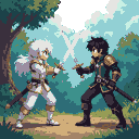 Pixel Art: Crie uma Batalha Entre Um Jovem de Cabelo Branca, Jaqueta Do...