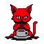 Pixel Art: devil cat drinking coffee (generated with AI and edited by sandacz).