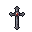 Stylized gray and silver metallic cross with a central red jewel against a dark background.