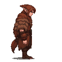 Pixel Art: tall elven character in brown fur outfit sideview