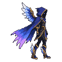 Pixel Art: hero with hood and shadow face in gradient cape and boots wi...