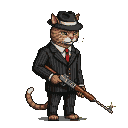 Pixel Art: cat gangster with rifle