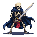 Pixel Art: skeleton with sword (generated with AI by pixie.haus).