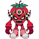 Pixel Art: strawberry monster with mastermind helmet