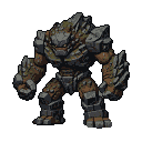 Hulking earth elemental monster made of rough stone and compacted soil, with jagged protrusions and claw-like appendages.
