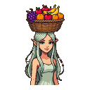Pixel Art: elve with baske of fruits on head