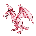 Majestic white dragon with red accents, wings unfurled, head turned left with sharp gaze and open maw.