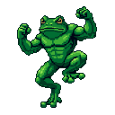 Muscular Frog Flexes Biceps: Retro Heroic Power