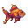 Fantasy fish with orange and yellow glowing body, purple band, and sharp, angular fins and tail.