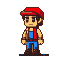 Young adventurer in red cap, blue overalls, and red vest, standing with a determined expression.