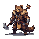 Druid partially transformed into a bear, wearing fur-lined armor, holding an axe, with a quiver of arrows on their back.
