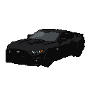 A black Mustang in a side profile against a black background.