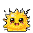 A round, yellow chibi slime with glossy black eyes, red rims, white highlights, rosy blush marks, and a wide smile.
