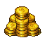 A large pile of shiny, golden fantasy coins stacked unevenly.
