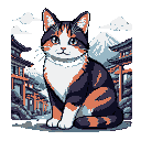 Pixel Art: cat in Japan (generated with AI by Tyngon Banshee).