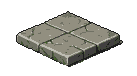 Weathered isometric stone platform with four segmented tiles, showing cracks and moss.